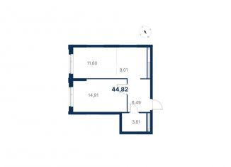 1-комнатная квартира на продажу, 44.8 м2, Екатеринбург, улица Титова, 19/42И, метро Чкаловская