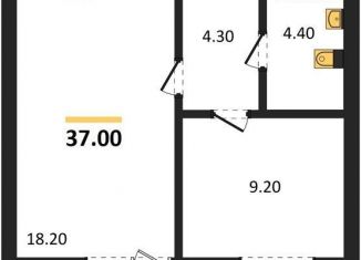 1-комнатная квартира на продажу, 37 м2, Калининград, Акварельная улица