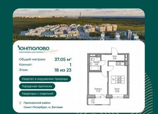 Продажа 1-комнатной квартиры, 37.1 м2, Санкт-Петербург, Ивинская улица, 1к4, метро Беговая