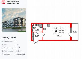 Квартира на продажу студия, 24.9 м2, Санкт-Петербург, метро Звёздная