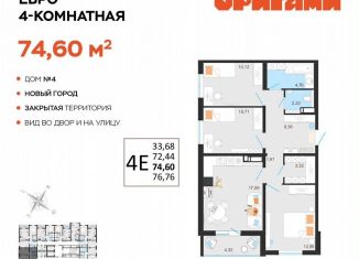 Продам 4-ком. квартиру, 74.6 м2, Ульяновск, жилой комплекс Оригами, 4