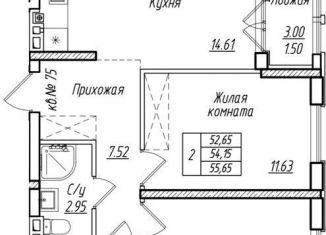 Продаю 2-ком. квартиру, 54.2 м2, Калининградская область