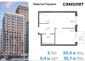 Продается двухкомнатная квартира, 35.7 м2, Москва, жилой комплекс Квартал Герцена, к2, метро Зябликово