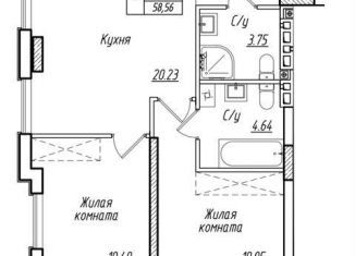 Продам двухкомнатную квартиру, 56 м2, Калининградская область