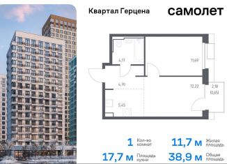 Продается 1-ком. квартира, 38.9 м2, Москва, жилой комплекс Квартал Герцена, к1, метро Зябликово