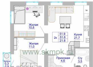 Продается двухкомнатная квартира, 51.9 м2, Калининград, Московский район, Печатная улица, 49