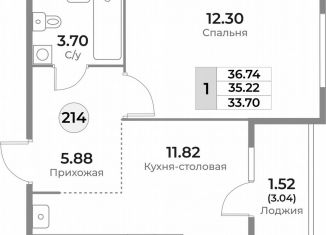 Продажа 1-комнатной квартиры, 35.2 м2, Калининград