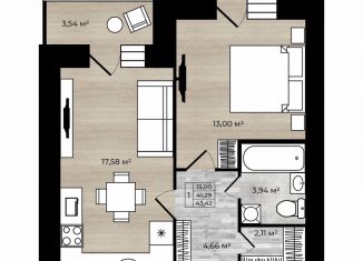 Продается 1-комнатная квартира, 43.4 м2, Ярославль