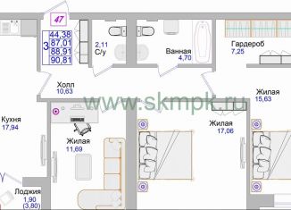 Продается 3-ком. квартира, 90.8 м2, Калининградская область, Калининградский проспект, 70Е