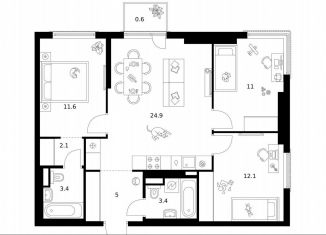 Продам трехкомнатную квартиру, 74.1 м2, Москва, жилой комплекс Москворечье, 1.1, ЮАО