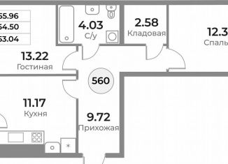 Продам двухкомнатную квартиру, 54.5 м2, Калининград, Ленинградский район