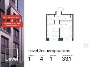 Продам 1-комнатную квартиру, 33.1 м2, Москва, жилой комплекс Левел Звенигородская, к1, станция Хорошёво