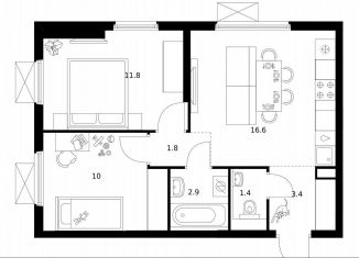 Продам 2-ком. квартиру, 47.9 м2, Мытищи