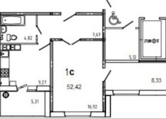 Продажа двухкомнатной квартиры, 51 м2, Курск