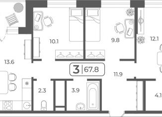 Продажа 3-комнатной квартиры, 67.8 м2, Тюмень, Ленинский округ, Дамбовская улица, 29к1