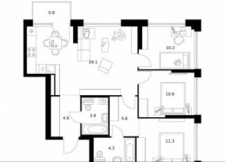 Продается трехкомнатная квартира, 79.6 м2, Москва