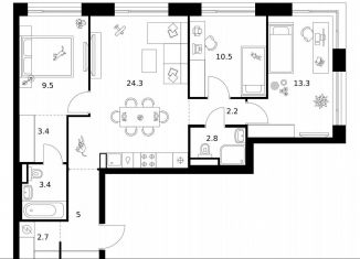 Продается 3-ком. квартира, 77.1 м2, Москва