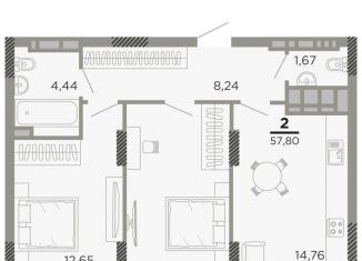 Продаю 2-ком. квартиру, 56.9 м2, Рязань, Совхозная улица, 6, ЖК Мартовский