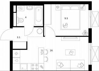 Продаю 1-комнатную квартиру, 32.6 м2, Москва