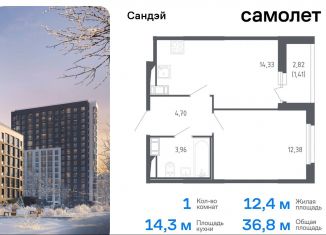 Продается однокомнатная квартира, 36.8 м2, Санкт-Петербург, жилой комплекс Сандэй, 7.2, муниципальный округ Константиновское