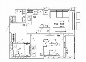 Продажа 2-комнатной квартиры, 44.8 м2, Ростов-на-Дону, проспект Стачки, 200с1