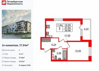 Продам однокомнатную квартиру, 37.8 м2, Санкт-Петербург, муниципальный округ Пулковский Меридиан