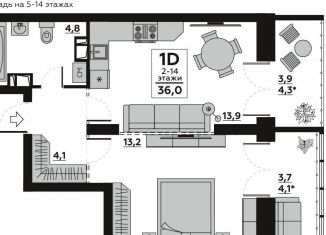 Продам 1-ком. квартиру, 35.9 м2, Волгоград