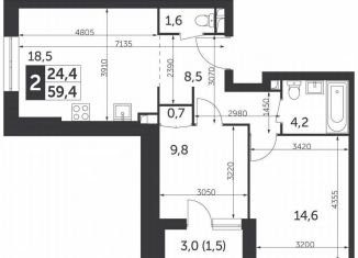 Продается двухкомнатная квартира, 59.4 м2, Москва, улица Вильгельма Пика, 1