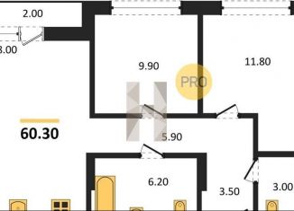 Продаю 2-комнатную квартиру, 60.3 м2, Новосибирск, метро Гагаринская, улица Аэропорт, 88