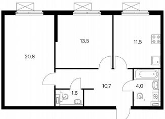 Продается двухкомнатная квартира, 62.2 м2, Москва