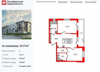 Продается 2-комнатная квартира, 54.6 м2, Санкт-Петербург, метро Звёздная