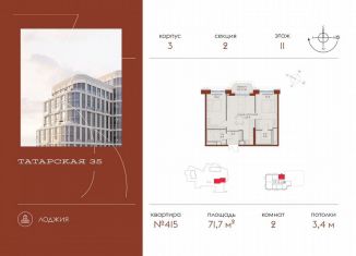 Продается 2-комнатная квартира, 71.7 м2, Москва, Большая Татарская улица, 35с4, метро Новокузнецкая