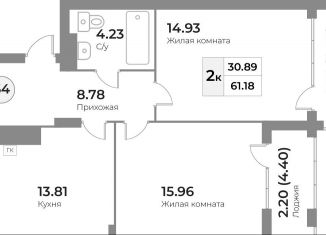 Продаю 2-комнатную квартиру, 61.2 м2, Калининград, Московский район