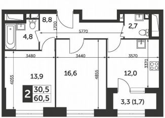 Продаю 2-ком. квартиру, 60.5 м2, Москва, улица Вильгельма Пика, 1