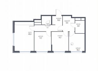 Продажа 3-комнатной квартиры, 77.6 м2, Москва