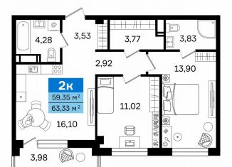 2-комнатная квартира на продажу, 63.3 м2, Курган