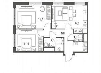 Продажа 3-комнатной квартиры, 59.8 м2, Москва, станция Бульвар Рокоссовского, Тагильская улица, 2к1