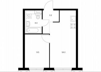 1-комнатная квартира на продажу, 33.2 м2, Москва