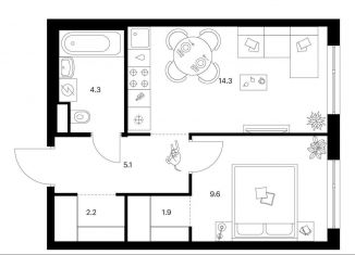 Продажа 1-комнатной квартиры, 37.4 м2, Москва, жилой комплекс Кавказский Бульвар 51, 3.5, метро Кантемировская