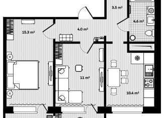 Продам 2-ком. квартиру, 52.8 м2, посёлок Тавричанка