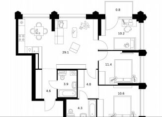 Продается трехкомнатная квартира, 79.7 м2, Москва, САО