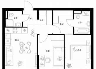 Продажа двухкомнатной квартиры, 52.9 м2, Москва, 22-й микрорайон, 6.5