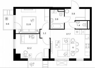 Продажа двухкомнатной квартиры, 55.2 м2, Москва, 22-й микрорайон, 6.5