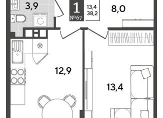 Продажа 1-ком. квартиры, 38.2 м2, Новороссийск, улица Красина, 5