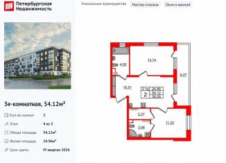 Продажа 2-ком. квартиры, 54.1 м2, Санкт-Петербург, муниципальный округ Пулковский Меридиан