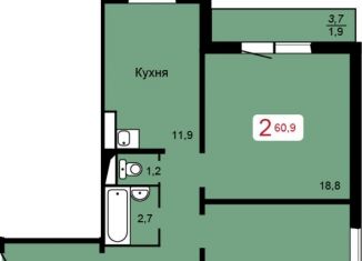 Продается 2-комнатная квартира, 60.9 м2, Красноярск, жилой квартал Домино, 1, Свердловский район