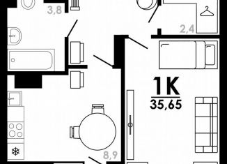 Продаю однокомнатную квартиру, 35.7 м2, Нижний Новгород, метро Парк Культуры