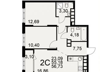 Продаю 2-ком. квартиру, 56.7 м2, Рязань