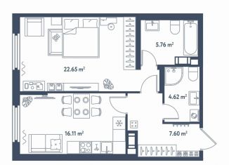 Продается 1-комнатная квартира, 56.7 м2, Санкт-Петербург, Московский район