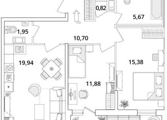 Продается 2-комнатная квартира, 70.3 м2, Санкт-Петербург, Кубинская улица, 82к3с1, метро Звёздная